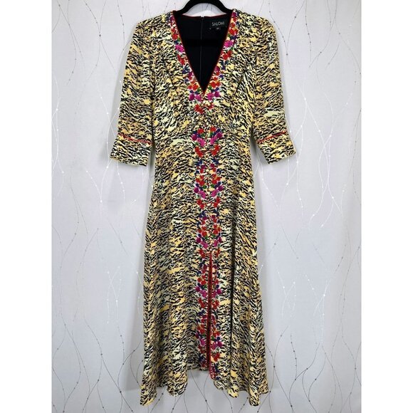 SALONI Tiger Print Silk Midi Dress $695 - Picture 6 of 15